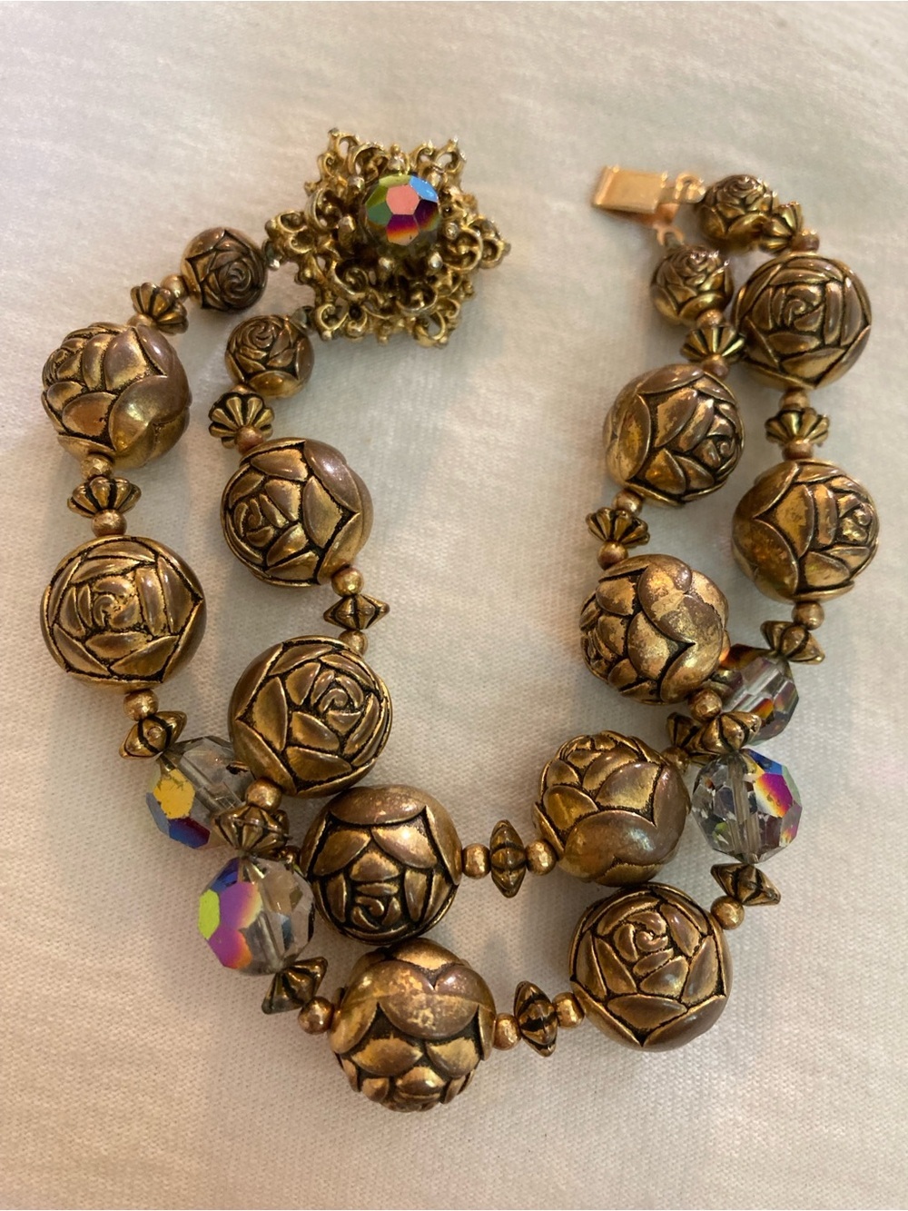 Embossed Rose Buds Beaded Double Strands Vintage Bracelet